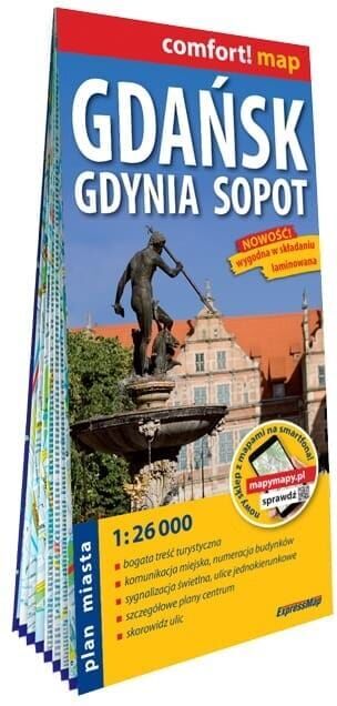 Plan de ville plastifié - Gdansk, Gdynia, Sopot   Express Map