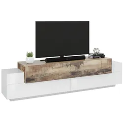 Dmora Fernsehschrank Teo, Niedriges Sideboard für Wohnzimmer, Sockel für TV-Möbel, 100 % Made in Italy, cm 200x45h52, Weiß glänzend und Ahorn