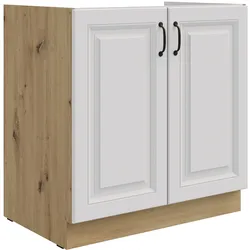 Spülenschrank 80 cm Stilo Weiss + Eiche Artisan Küchenzeile Küchenblock Küche
