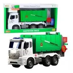 Lean Toys Grosser Müllwagen, Hebefunktion, 2 Mülltonnen, Lichter, Geräusche, Grün, 1:10