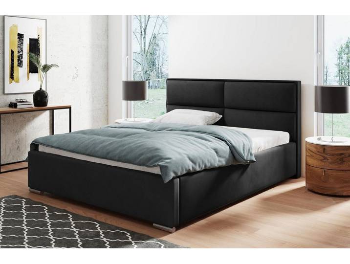 Beautysofa Polsterbett Duo (Doppelbett aus Velourstoff, mit große Bettkasten, gelb / schwarz / blau / grün / grau / rosa), mit Metallrahmen und Gaszylinder