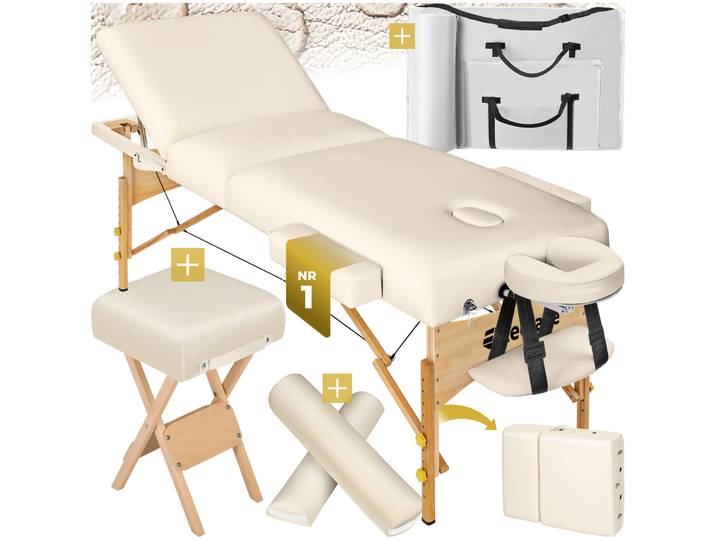 Set de table de massage 3 zones avec rembourrage de 10cm et châssis en bois - beige