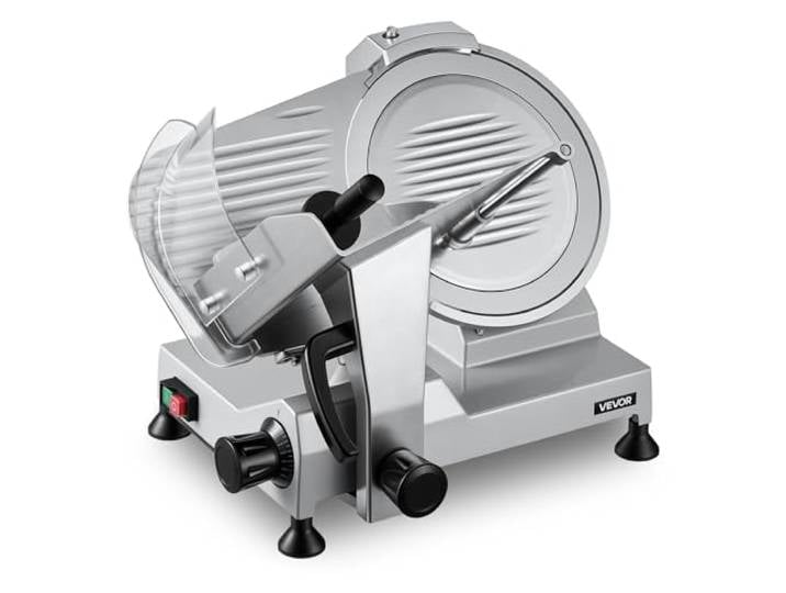 VEVOR Trancheuse Électrique 320 W\, Trancheuse à Jambon avec Épaisseur de Coupe Réglable 0-15 mm\, pour Saucisson Pain Fromage Viande Charcuterie\, Lame en Acier au Carbone 300 mm et Affûteur Intégré