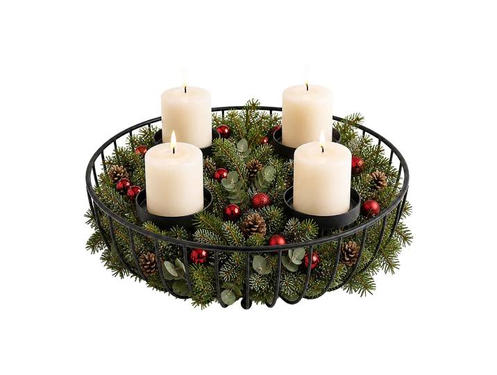 Relaxdays Couronne De L'Avent Moderne\, 4 Porte-bougies En Métal Pour Bougies Cylindriques\, Noir\, Hxd: 10 X 33 Cm