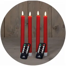 Stabkerzen LED mit Timer ROT 4 Stück ROT indoor - 6 Stunden - ECHTWACHS 18cm Höhe für Kerzen 2 ,2cm Durchmesser 2 AAA Batterien notwendig LED Stabkerzen flackernde Flamme bewegliche Flamme Licht