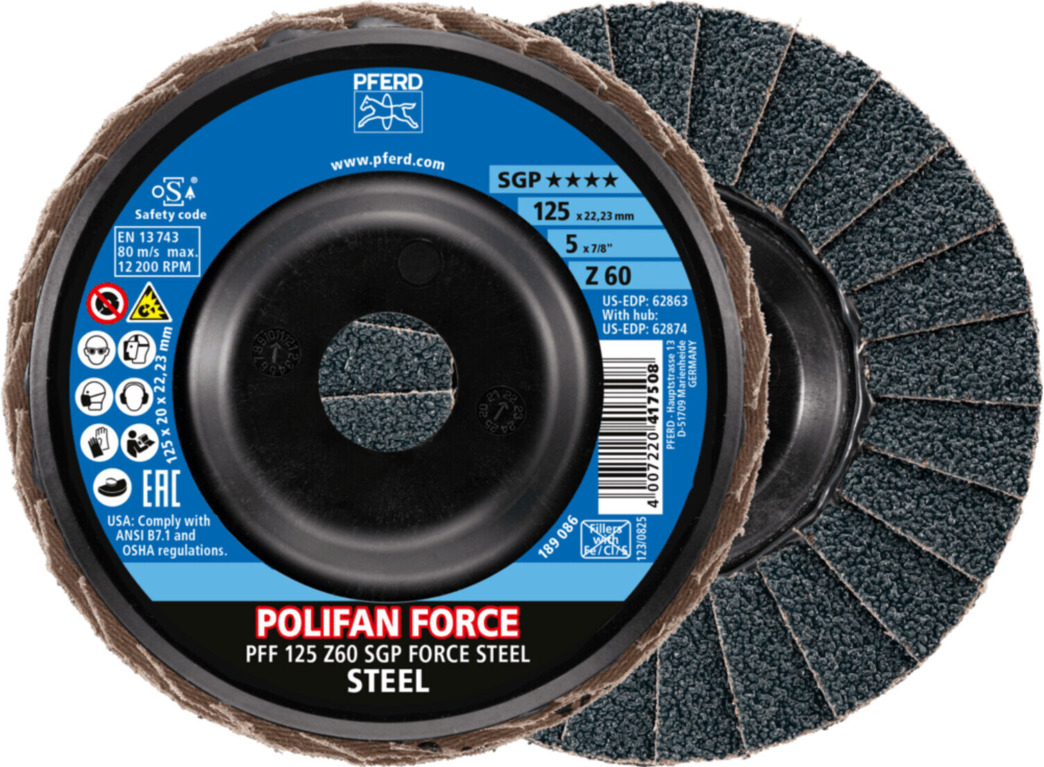 Pferd Fächerschleifscheibe SGP FORCE STEEL 125mm Z60 (67688126)
