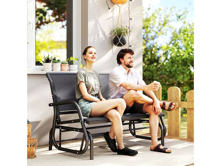 Outsunny Banc Bascule Jardin 2 Places Gris
