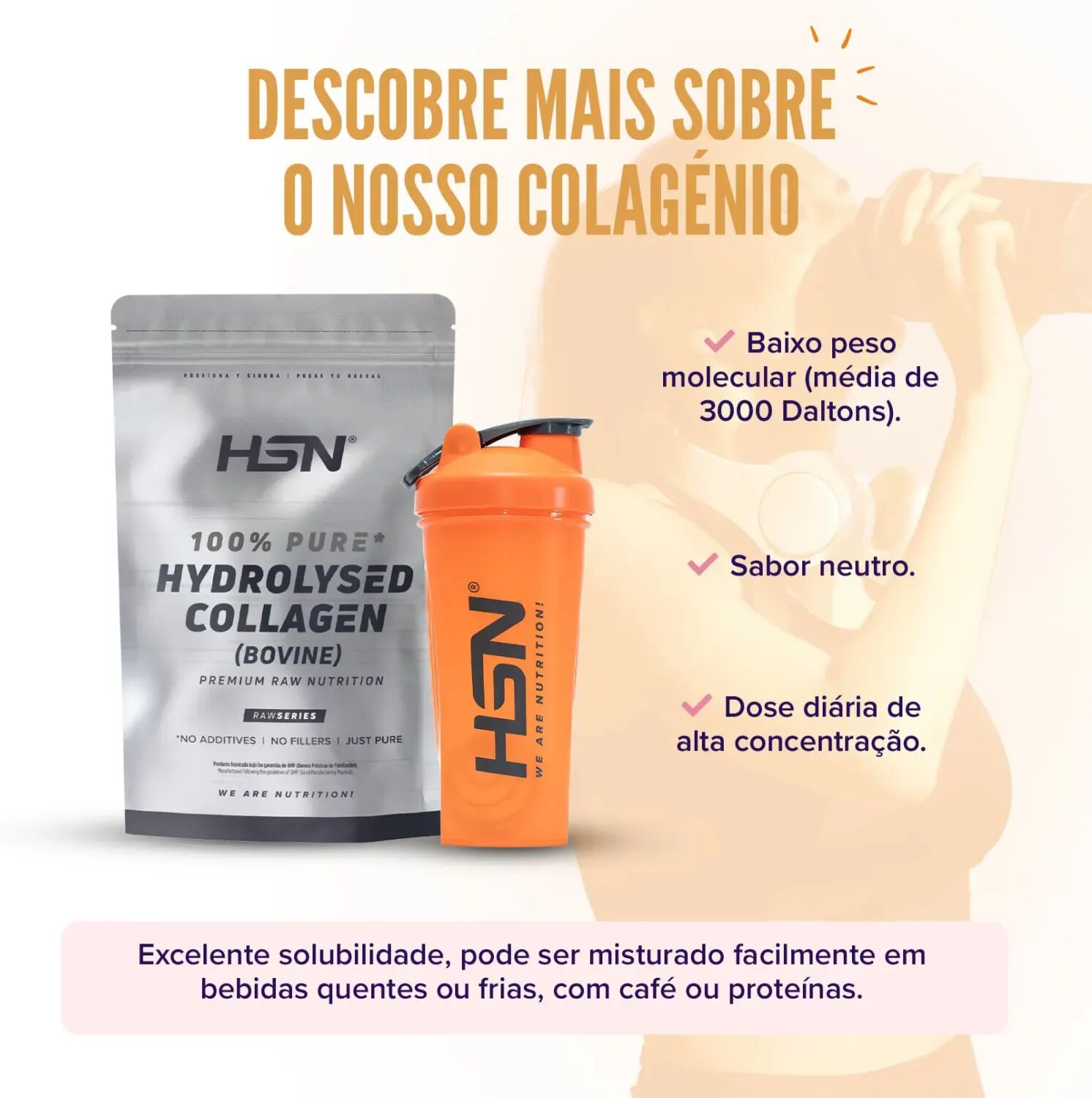 HSN Colagénio hidrolisado (bovino) em pó 500g - Saúde articular - Polvo - 50 Serviços