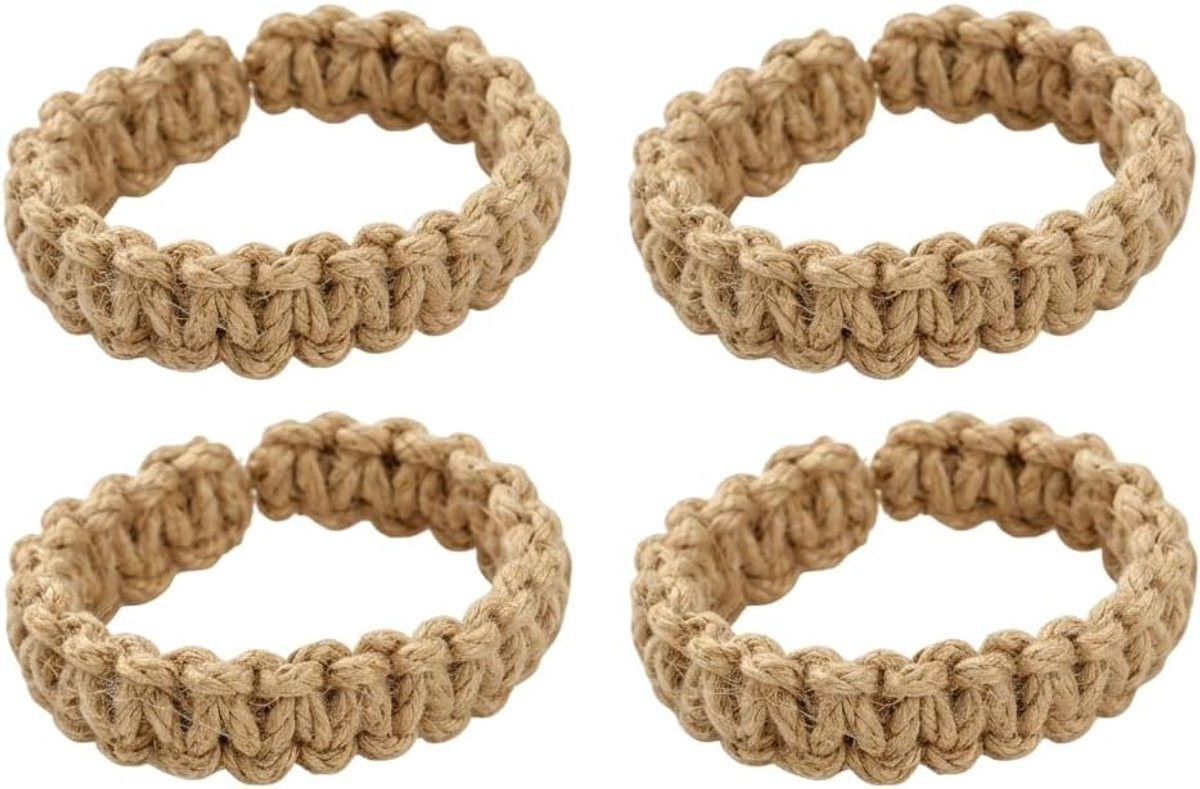 Set van 4 handgemaakte boho gordijnhouders van bruin hennepkoord