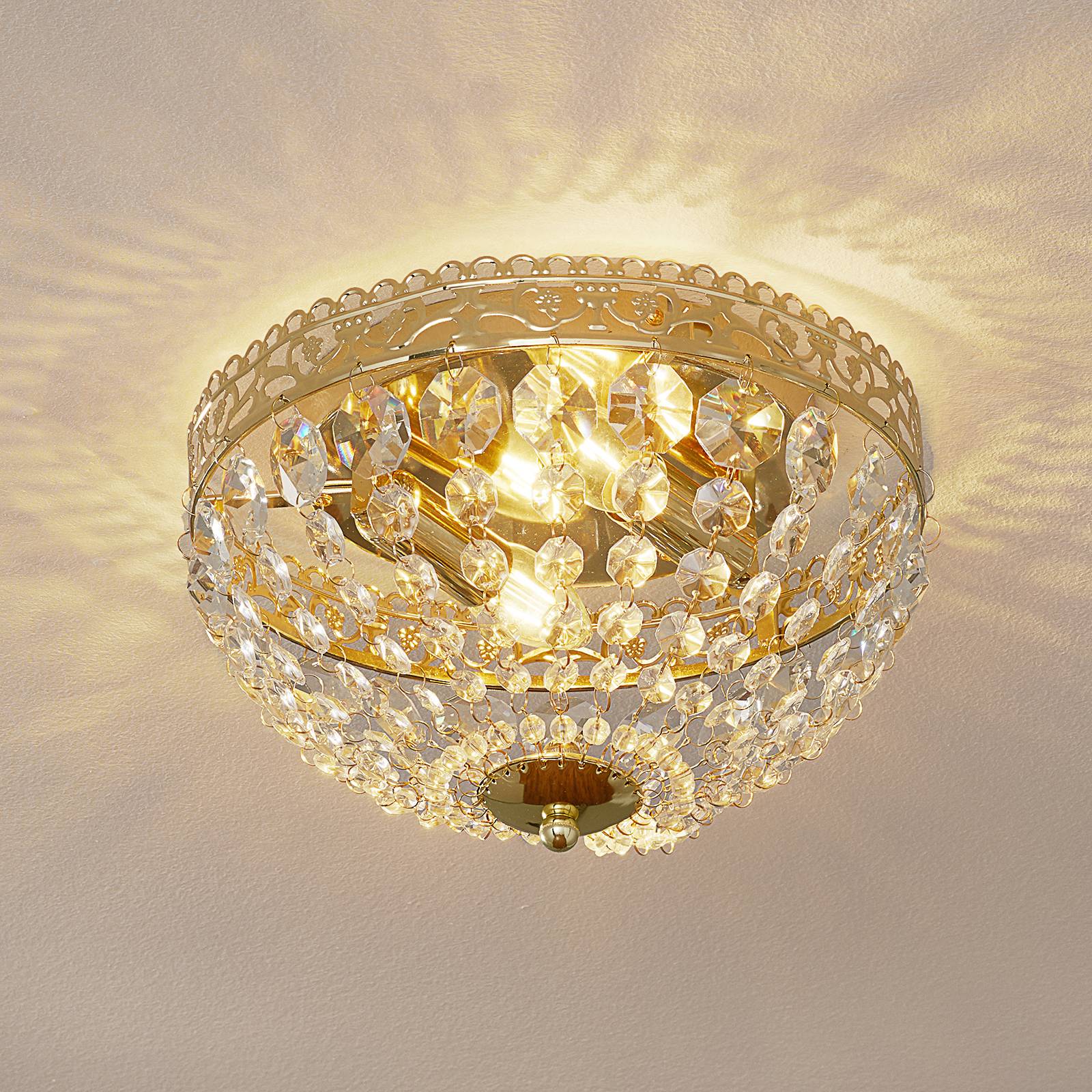 MarkslÃ¶jd Crystal Ceiling Light Saxholm, dimmable, Brass / gold, Living / Dining Room, metal, Modern, Ceiling Light