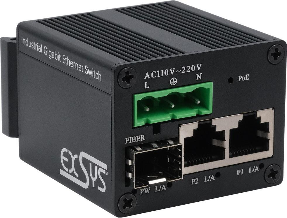 Exsys Switch 2+ Industrie SFP Micro2+ PoE+ Onbeheerde Switch 1 Gbps