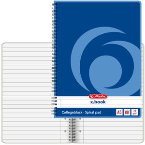 Herlitz Collegeblock 297515, x-book, A5, Innenrand, 70 g/m², 80 Blatt, liniert