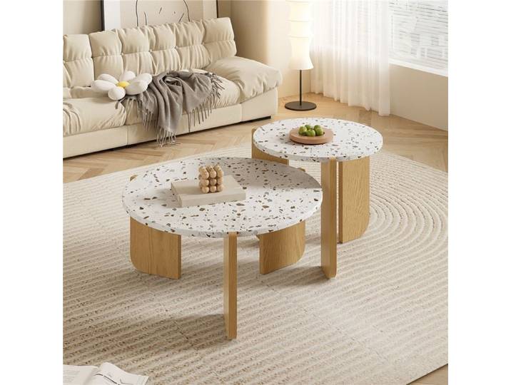 Combinaison Table Basse Moderne Table Basse Simple Pour Salon Balcon Set de deux Blanc+Couleur Bois