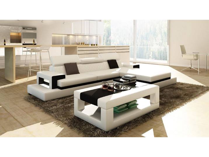 JVmoebel Ecksofa Elegante Ledersofa Wohnlandschaft in Rot/Beige mit Holzfüßen, Made in Europa