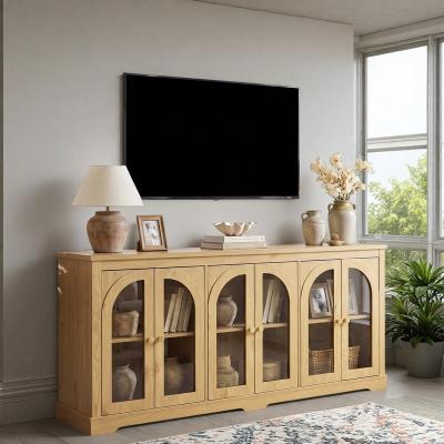 ZWYO HOSIMU "68"" Modern Large Arched Glass Sideboard with 6 Doors and Adjustable Shelves for Living Room, Entryway"