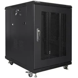 Lanberg STEHENDER RACK-SCHRANK 19" 15HE 600X800 SCHWARZ PERFORIERTE TÜR (FLACHE PACKUNG) (15 HE, 19 Zoll Rack), Serverschrank, Schwarz