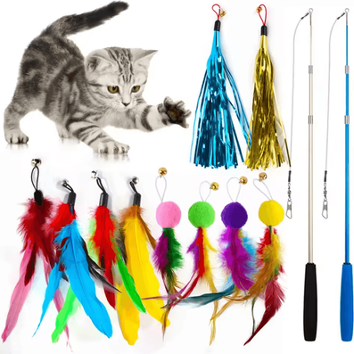 Inspire Curations FeatherWand Interactive Cat Wand Toy Set With Tassel & Feather Refills b88139