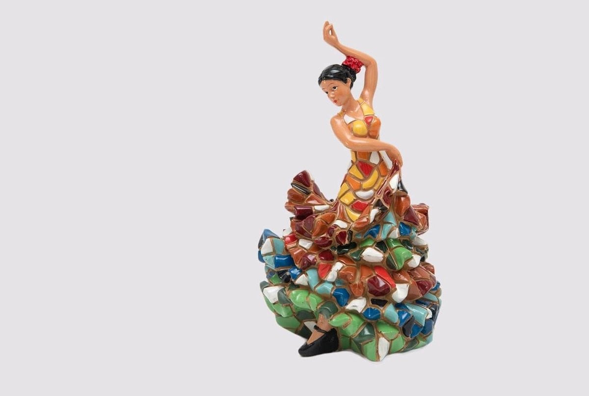 Handgeschilderd Mozaïek Flamenco Danseres Beeld - Meerkleurig - Hoogte: 14 cm