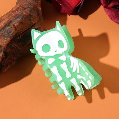 Smart Shopping Spot Luminous Skull Cat Hair Claw Durable Acrylic Shark Clip For Women, Punk Style, Perfect For Halloween green