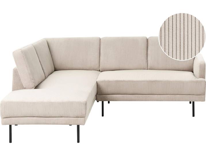 BELIANI Ecksofa Beige Cord Rechtsseitig 4-Sitzer Sofa mit Schwarzen Metallfüßen Glamour Modern Wohnzimmer Büro Arbeitszimmer Wohnküche Esszimmer
