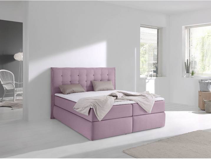 Boxspringbett, Feinstruktur, Rosé, 175×210 cm, Kopfteil Mit Flatterbiese & Knöpfen, Modern, Inosign