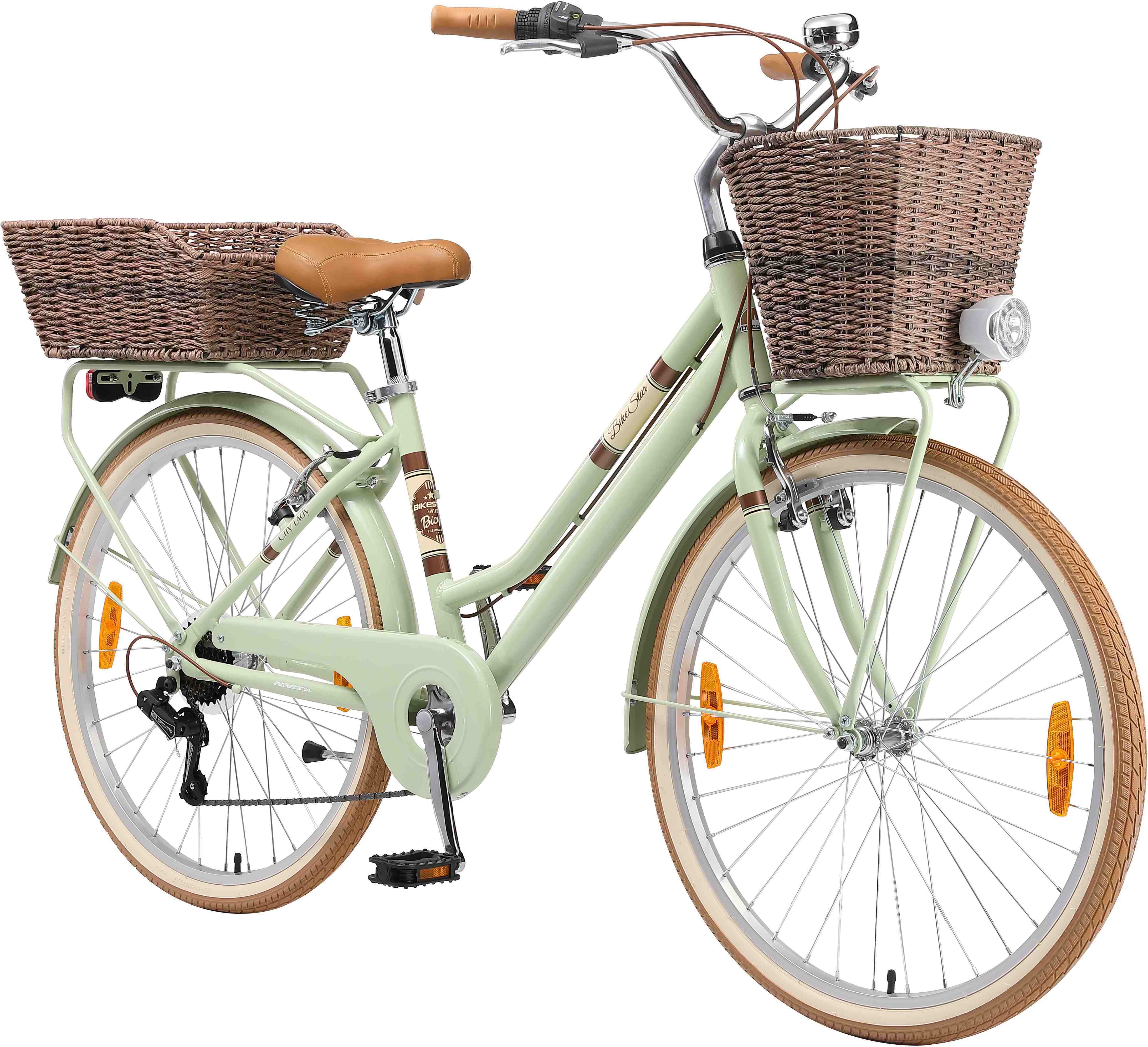 BIKESTAR City Stadt Fahrrad 26 Zoll | 16 Zoll Rahmen, 7 Gang Shimano Damen Holland Rad Retro Bike, V-Bremse, Gepäckträger | Mint