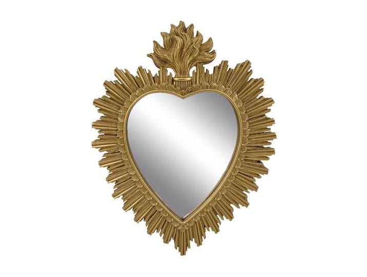Miroir ex-voto forme cœur, polyrésine dorée - Blancheporte