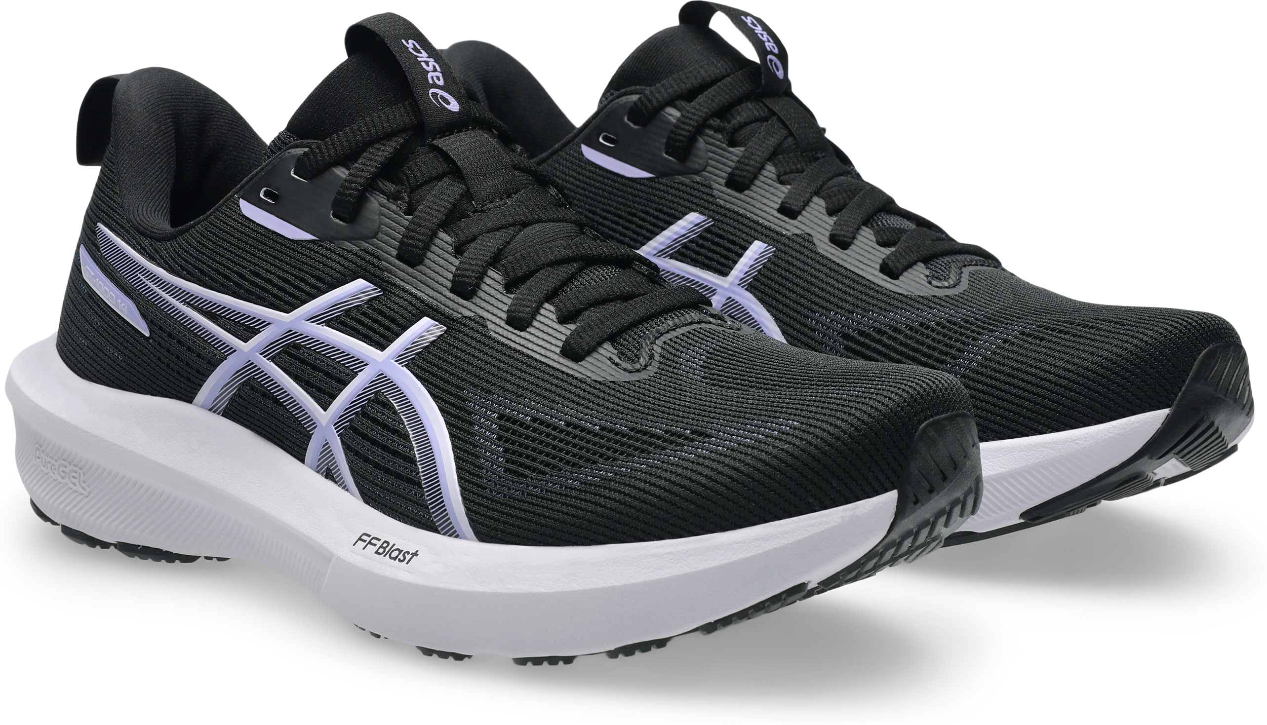 Laufschuh ASICS "GT-1000 14", Damen, Gr. 38, schwarz (schwarz, lila hint), Synthetik, Schuhe Laufschuh, für mehr Stabilität schwarz, lila hint 38