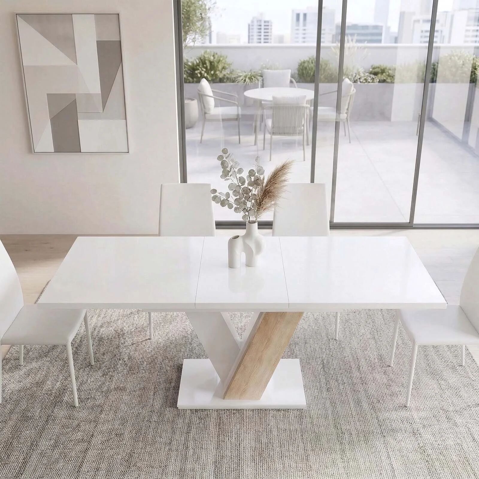 garneroarredamenti Tavolo 120/160cm allungabile moderno bianco rovere Coroline