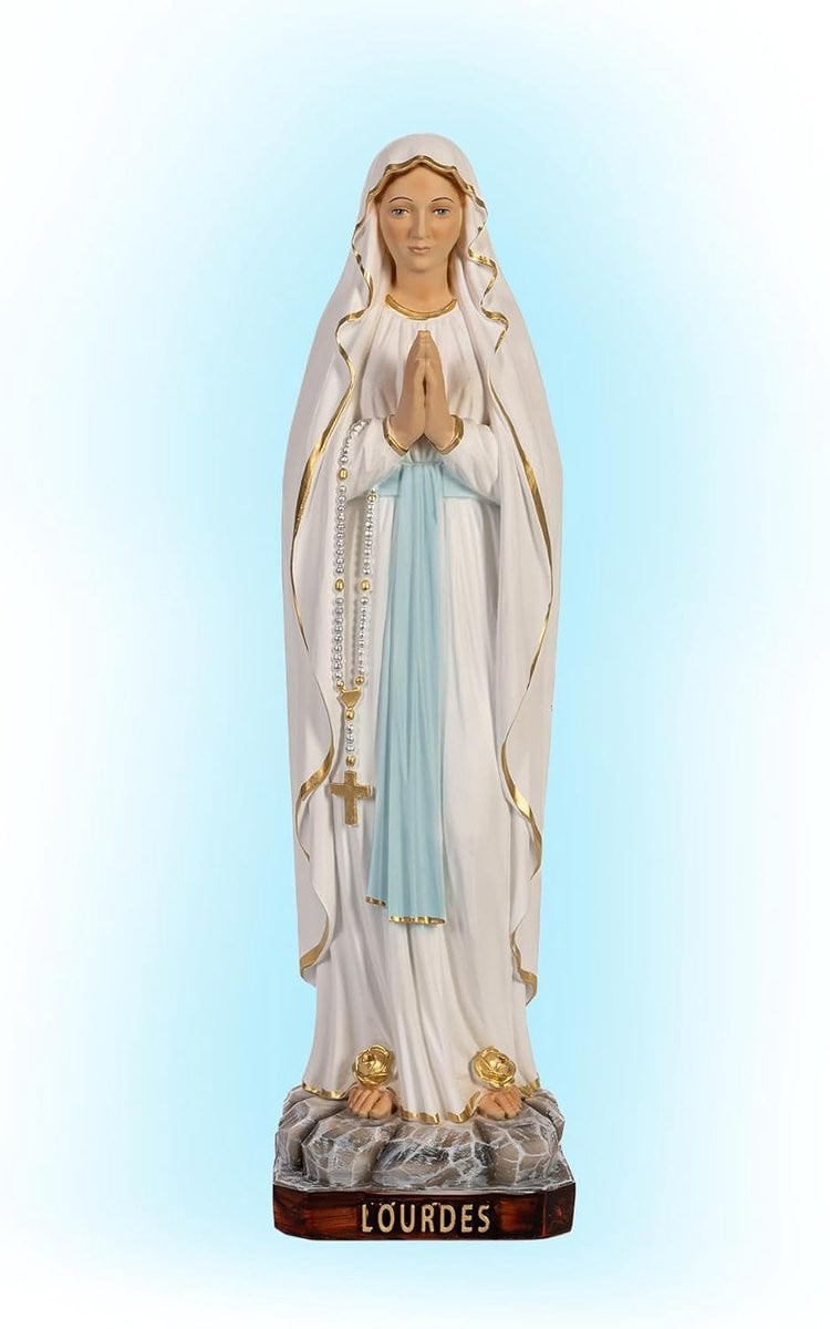 Wit Madonna Beeld Lourdes figuur voor op tafel, 50 cm hoog