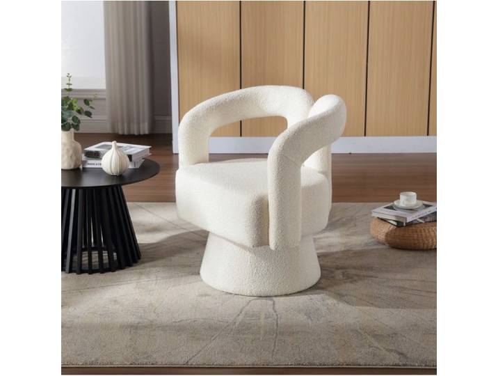 Fauteuil pivotant beige en bouclette 67 × 55 × 74 cm dossier enveloppant