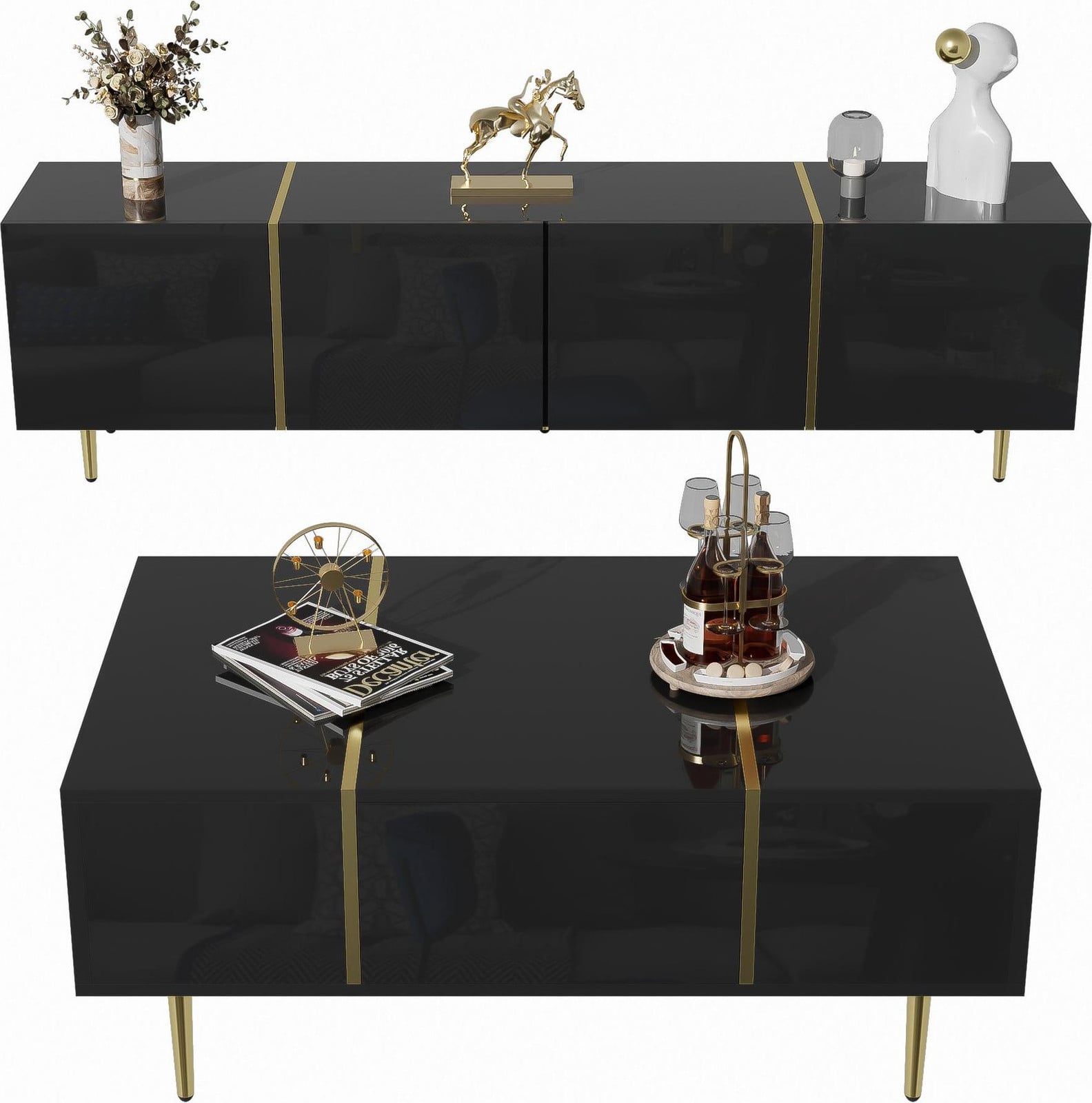 Fortuna Lai Moderne glanzende zwarte TV-kast en salontafel set van Fortuna Lai Gmbh