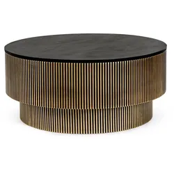 Couchtisch Virat aus Mangoholz, rundes Design, modern, gold und schwarz, Ø 90 cm