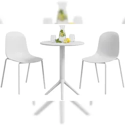 DELUKE Gartenmöbel-Set ELLA mit 2 Stühlen 162x60x85cm, Kunststoff, Weiß Balkonset Gartenset Tisch mit Stühlen Bistroset Outdoor