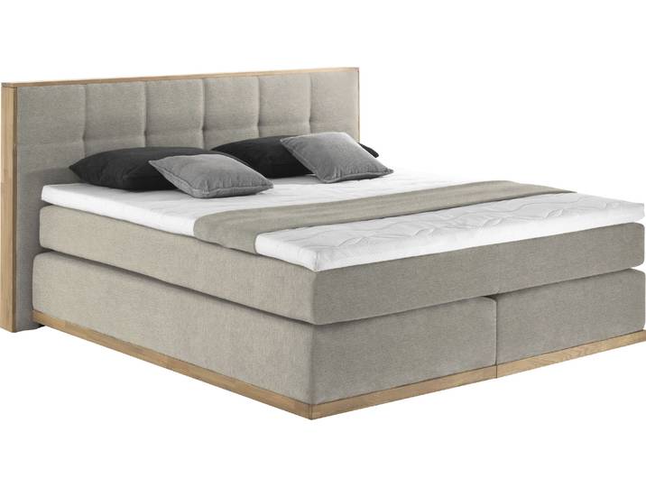 Boxspringbett, 220x213 cm, Massivholz, Beige, Verschiedene Härtegrade, Modern, Places of Style