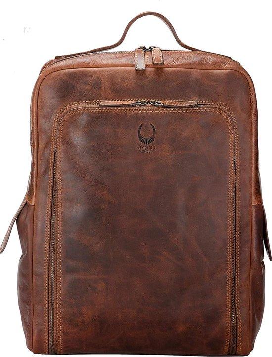 Famanu Rucksack aus Leder 17 Zoll - handgefertigt - braun - XL