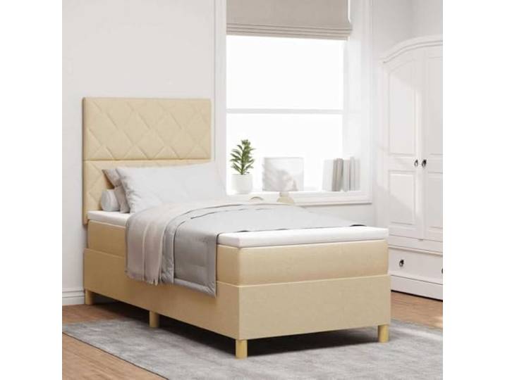 WDGJJFECNMUEHI LED Beleuchtung Modernes Design Creme 100 x 200 cm LED Boxspringbett mit Matratze Creme 100x200 cm Stoff Bett mit Kopfteil und RGB Licht Einzelbett mit Lattenrost und