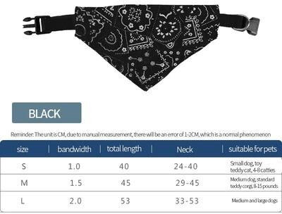 Inspire Select Adjustable Pet Triangle Bandana Cute Printed Dog & Cat Saliva Scarf With Collar Strap black m