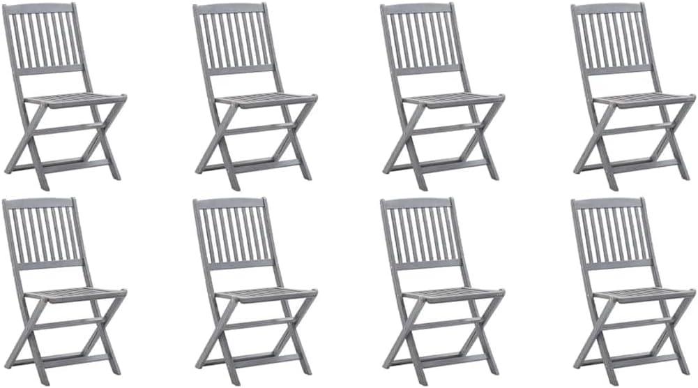 8 klappbare Gartenstühle aus massivem Akazienholz, grau lasiert, mit Kissen für Terrasse und Hof