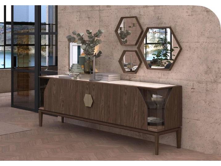 Xlmoebel Sideboard Braunes Sideboard mit Glaselementen für stilvolle Aufbewahrung (Sideboard, 1 St., Sideboard), Hergestellt in Europa