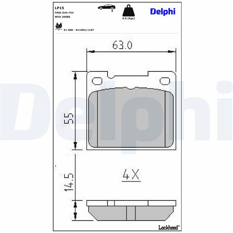 Delphi Bremsbelagsatz, Scheibenbremse Lp15 Für Volvo Talbot Rover