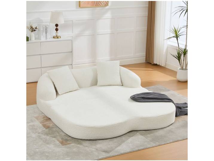 WOVREO Canape convertible 2 places chenille beige avec 2 coussins sofa lit d'appoint sans montage
