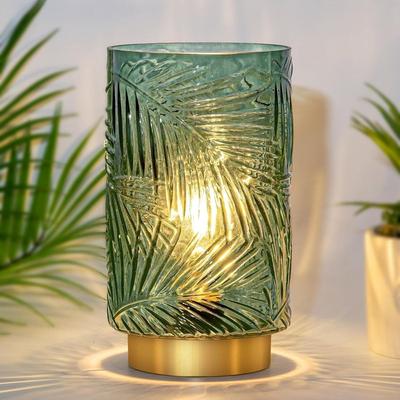 Value Selection LeafGlow Green Glass Battery Operated Table Lamp With Timer LeafGlow Green Glass Battery Operated Table Lamp With Timer