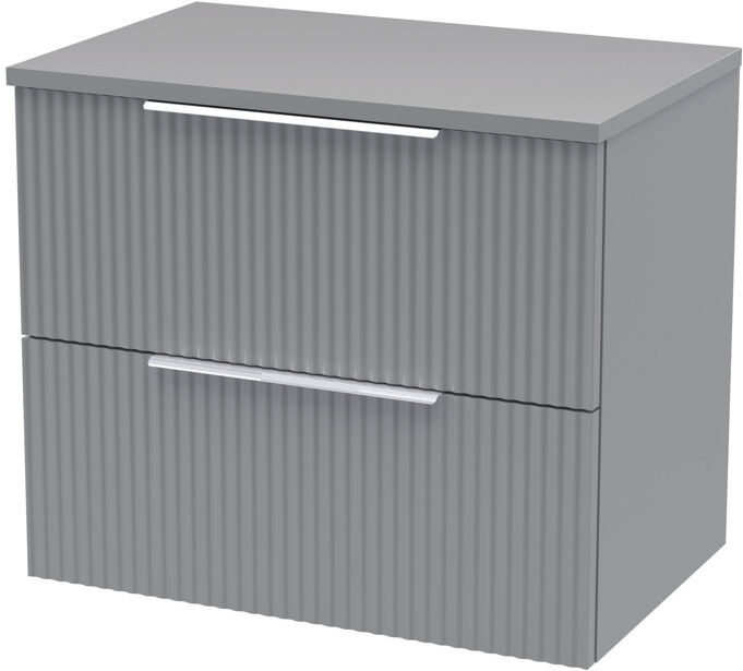 Nuie Fluted 600mm Wall Hung Single Vanity Unit with Worktop Satin Grey 51.8cm H X 60.5cm W X 39cm D