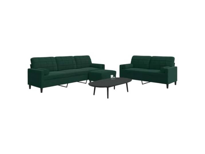 HEFZGDB 3-TLG. Sofagarnitur mit Kissen und Nackenrollen Dunkelgrün Samt, Weiches Velours Material und Robustes Metallgestell, Vielseitiger Hocker