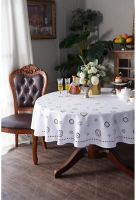 Violet Linen Daisy Eyelet Vintage Cutwork Pattern Tablecloths