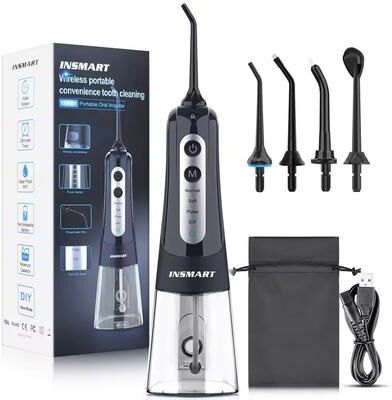 Uplift Essentials AquaPulse Cordless Water Flosser 300ML Portable Oral Irrigator With 4 Modes And USB Rechargeable Design black Grey