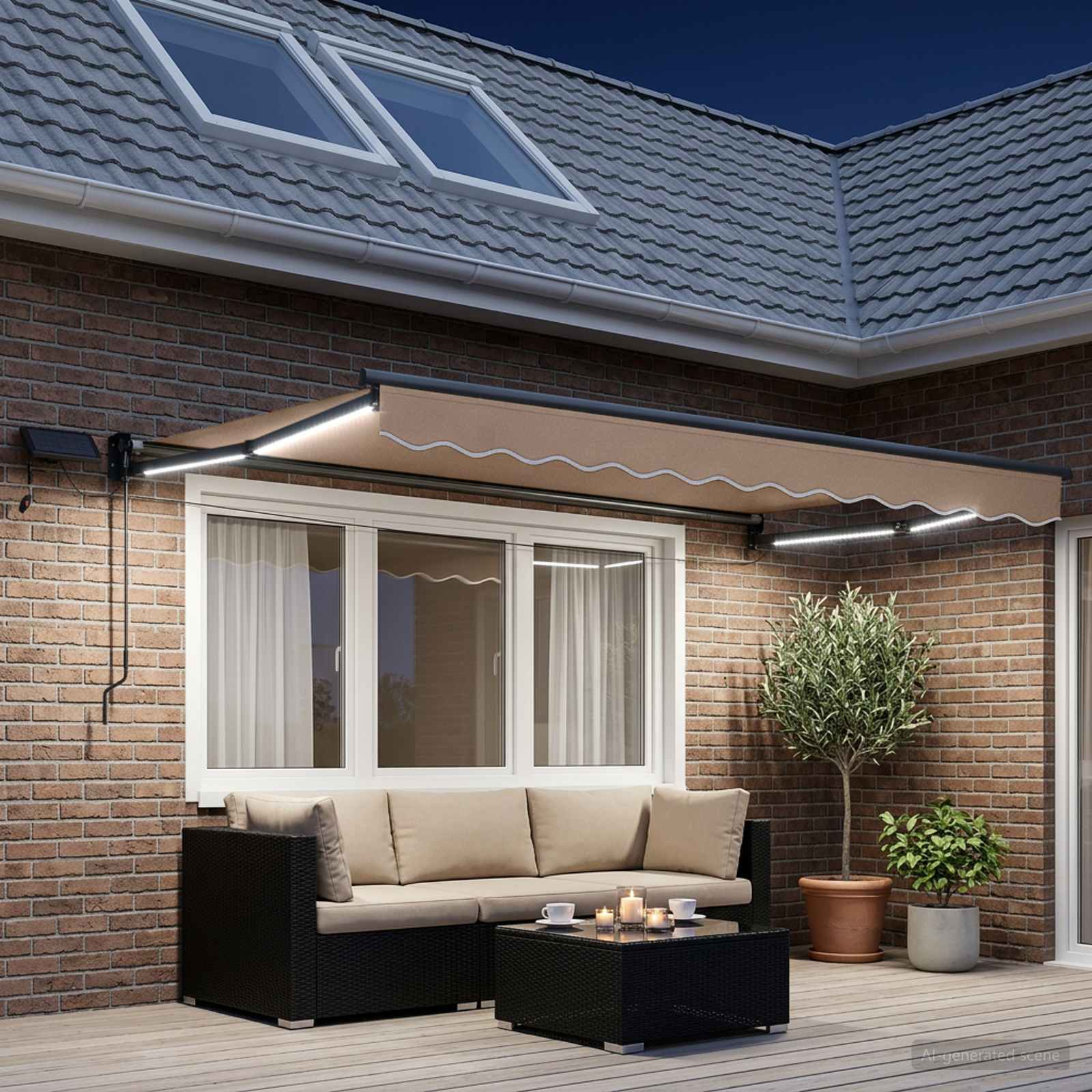 vidaXL Store rétractable manuel avec LEDs Taupe