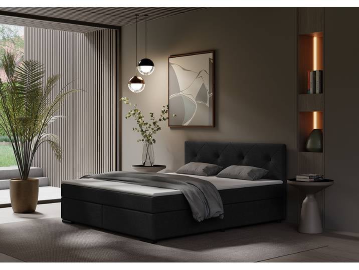 Boxspring-/Familienbett Rheem Typ C 180 x 220cm Webstoff Mavie Schwarz