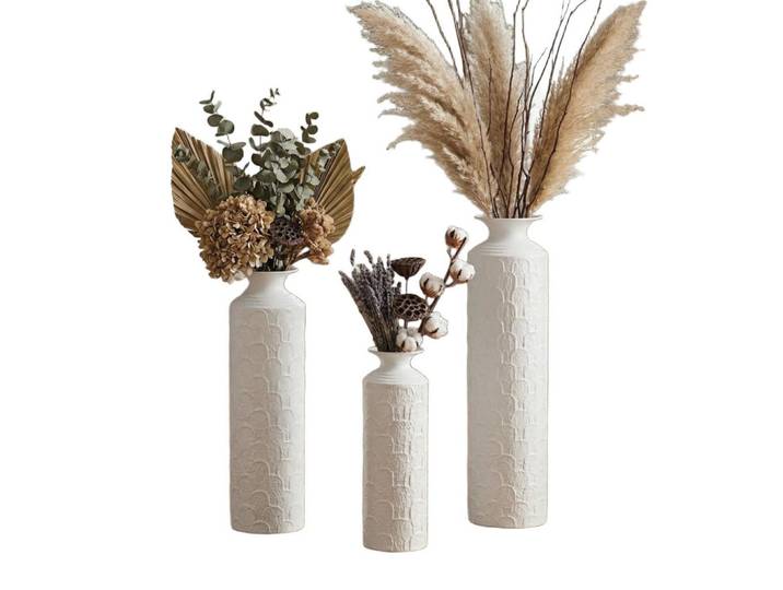 Lvhom Bodenvase Metallvase,50/65/85 cm,3 tlg.Dekovase,Weiß, 85 cm, Dekoration, Vasen, Bodenvasen